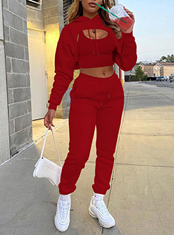 Women's Two Piece Crop Top - Long Puffy Sleeves / Matching Pants